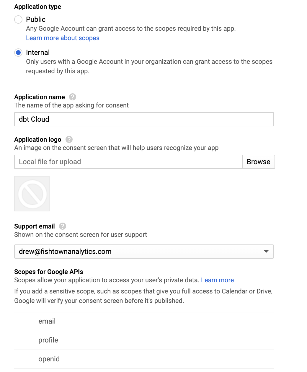 GSuite Consent Screen configuration